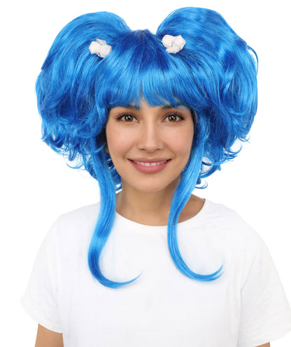 Wigs2you H-7266 大人用・青いハート型ファンタジーウィッグ（フラワーヘアクリップ付き）｜ボリュームのあるストレート・人工毛｜ハロウィン、コスプレ、テーマパーティーに最適