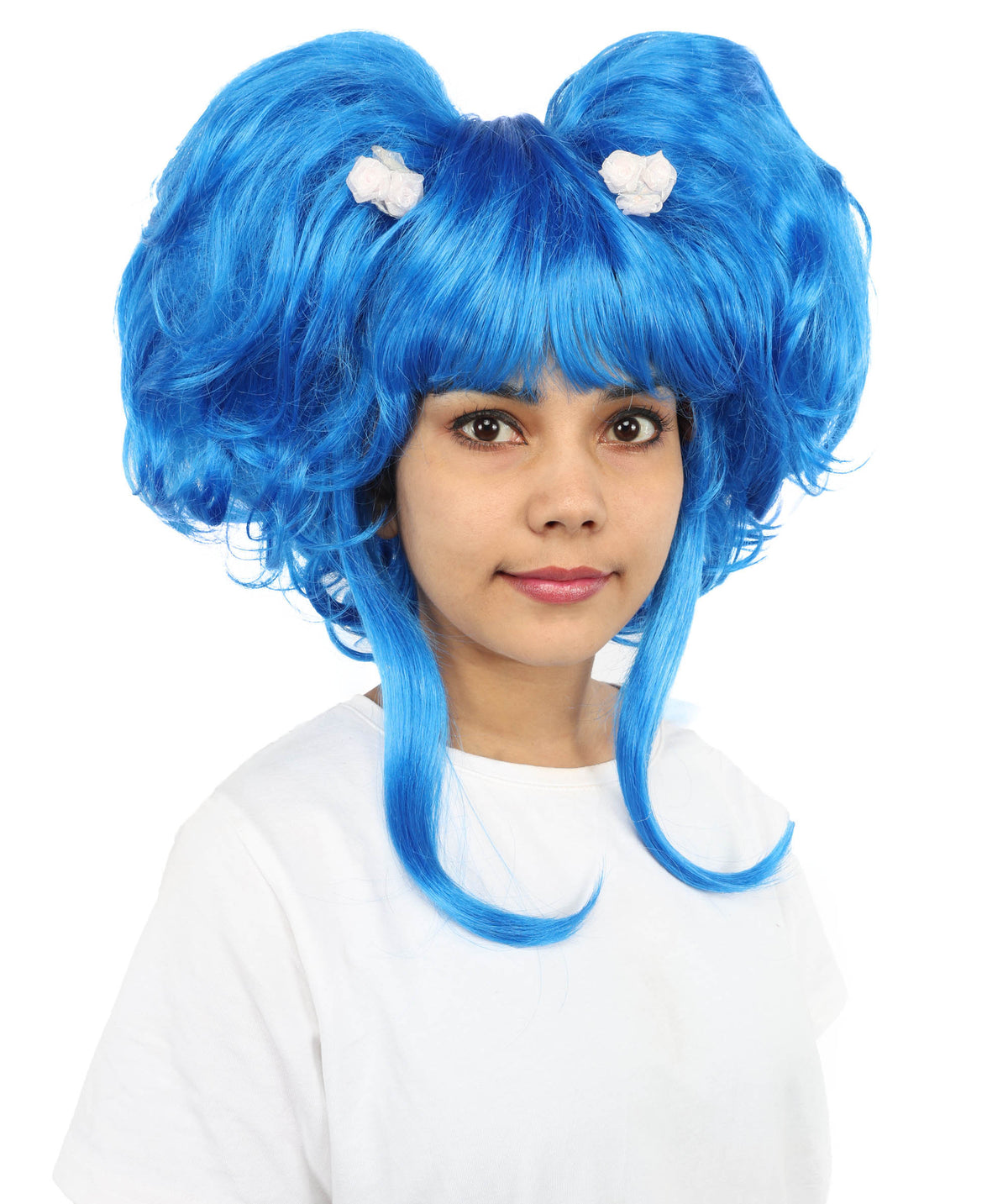 Wigs2you H-7266 大人用・青いハート型ファンタジーウィッグ（フラワーヘアクリップ付き）｜ボリュームのあるストレート・人工毛｜ハロウィン、コスプレ、テーマパーティーに最適
