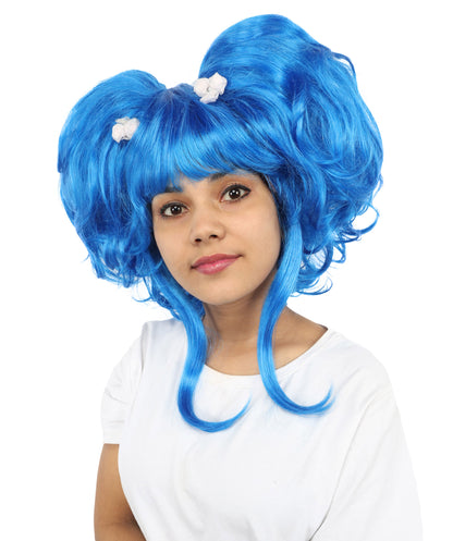 Wigs2you H-7266 大人用・青いハート型ファンタジーウィッグ（フラワーヘアクリップ付き）｜ボリュームのあるストレート・人工毛｜ハロウィン、コスプレ、テーマパーティーに最適