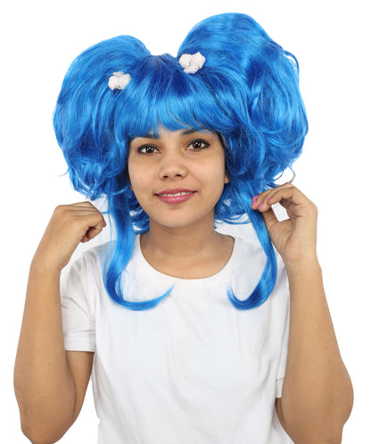 Wigs2you H-7266 大人用・青いハート型ファンタジーウィッグ（フラワーヘアクリップ付き）｜ボリュームのあるストレート・人工毛｜ハロウィン、コスプレ、テーマパーティーに最適