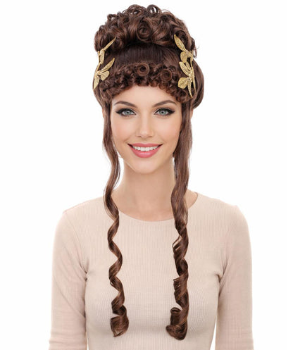 Wigs2you H-7268 レディース ブラウン ウィッグ 23インチ ロング ゴールドリーフ ヘッドピース付き 女神風 フルウィッグ コスプレ ハロウィン 仮装 イベント