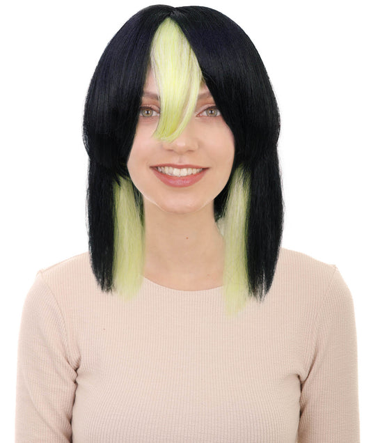 Wigs2you H-7270 レディース ブラック×グリーン ミックス ウィッグ 12インチ ショート ストレート カラフル フルウィッグ キャップレス パーティー コスプレ ハロウィン