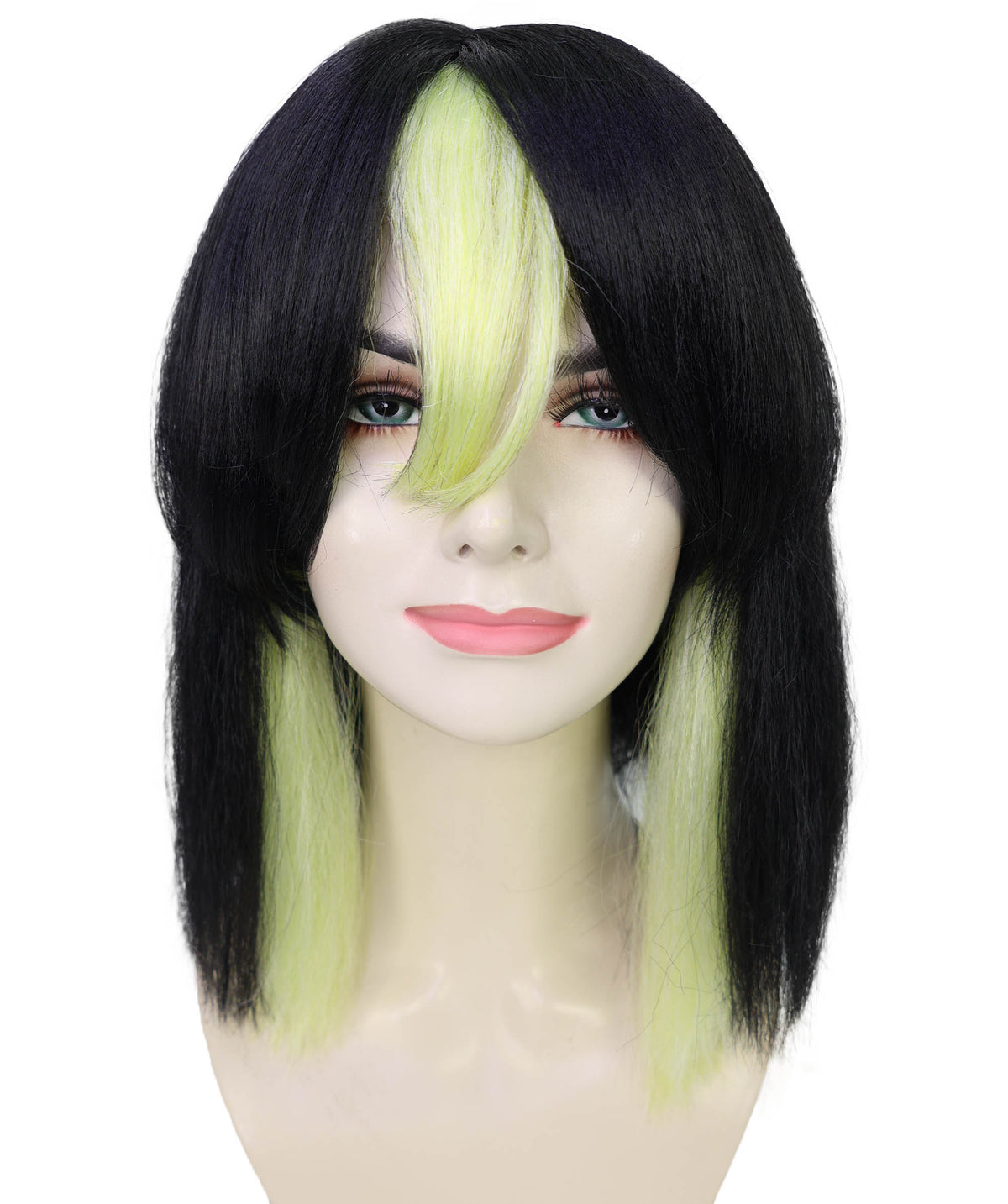 Wigs2you H-7270 レディース ブラック×グリーン ミックス ウィッグ 12インチ ショート ストレート カラフル フルウィッグ キャップレス パーティー コスプレ ハロウィン