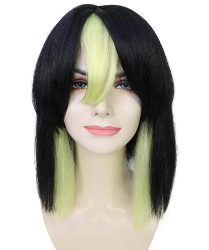 Wigs2you H-7270 レディース ブラック×グリーン ミックス ウィッグ 12インチ ショート ストレート カラフル フルウィッグ キャップレス パーティー コスプレ ハロウィン