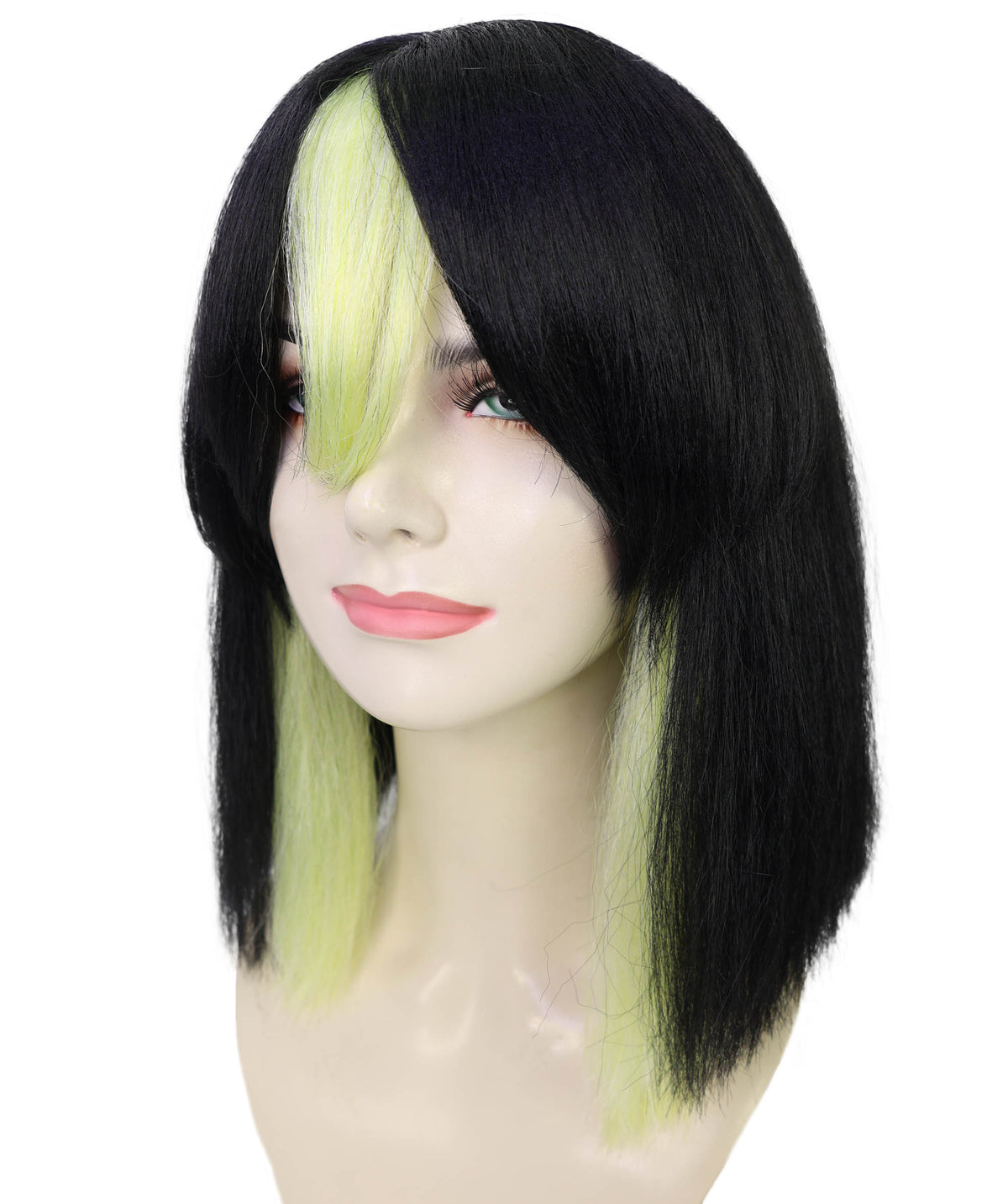 Wigs2you H-7270 レディース ブラック×グリーン ミックス ウィッグ 12インチ ショート ストレート カラフル フルウィッグ キャップレス パーティー コスプレ ハロウィン