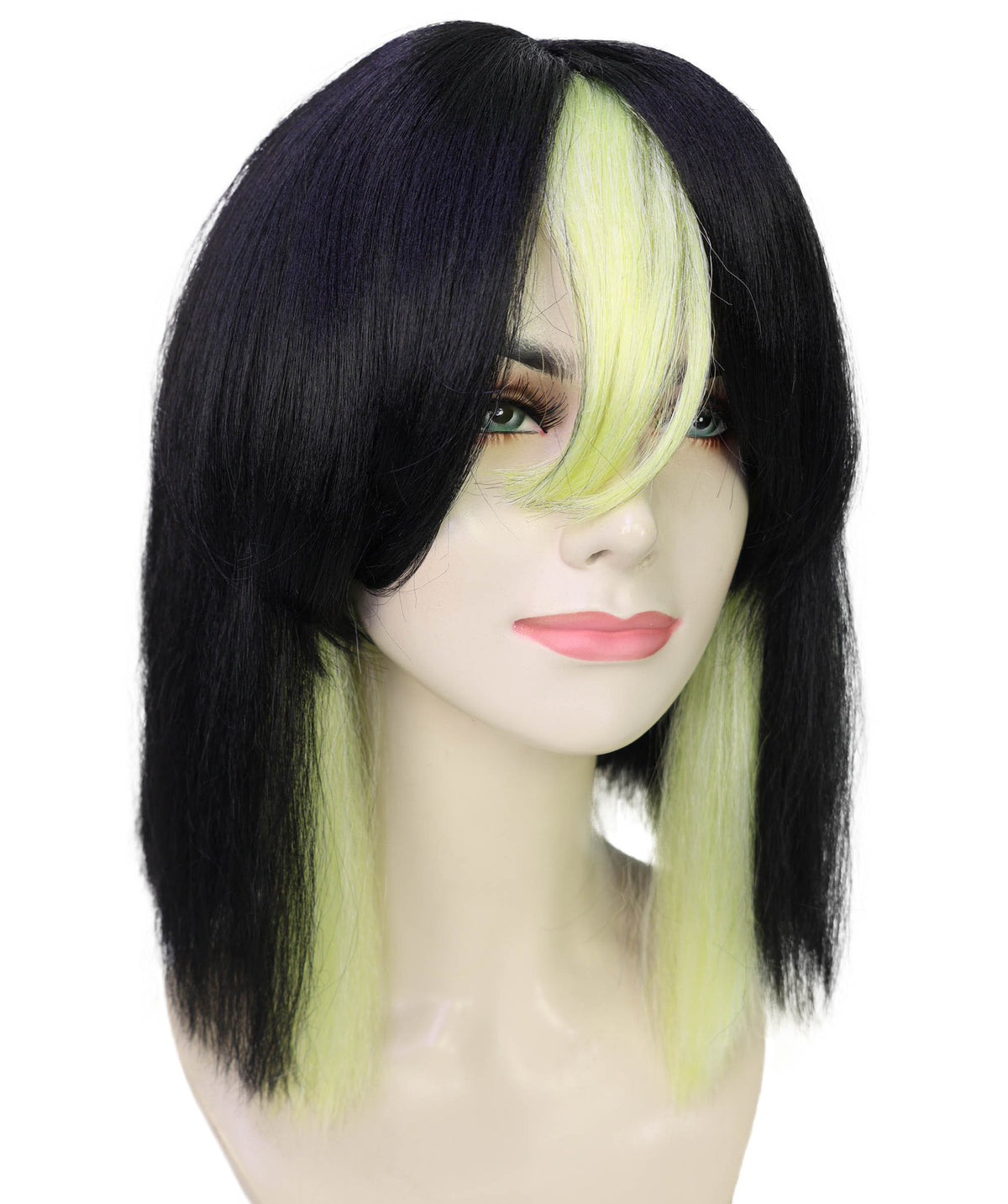 Wigs2you H-7270 レディース ブラック×グリーン ミックス ウィッグ 12インチ ショート ストレート カラフル フルウィッグ キャップレス パーティー コスプレ ハロウィン