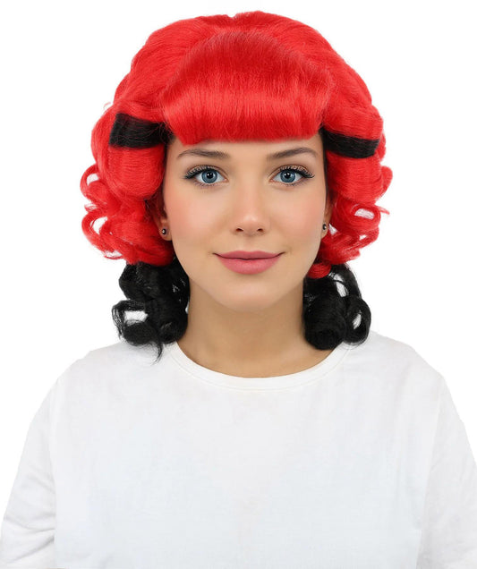 Wigs2you H-7275 レディース レッド×ブラック ウィッグ 15インチ ショート カール 前髪付き ツートンカラー 軽量 調節可能 コスプレ ハロウィン パーティー 仮装