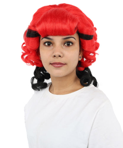 Wigs2you H-7275 レディース レッド×ブラック ウィッグ 15インチ ショート カール 前髪付き ツートンカラー 軽量 調節可能 コスプレ ハロウィン パーティー 仮装