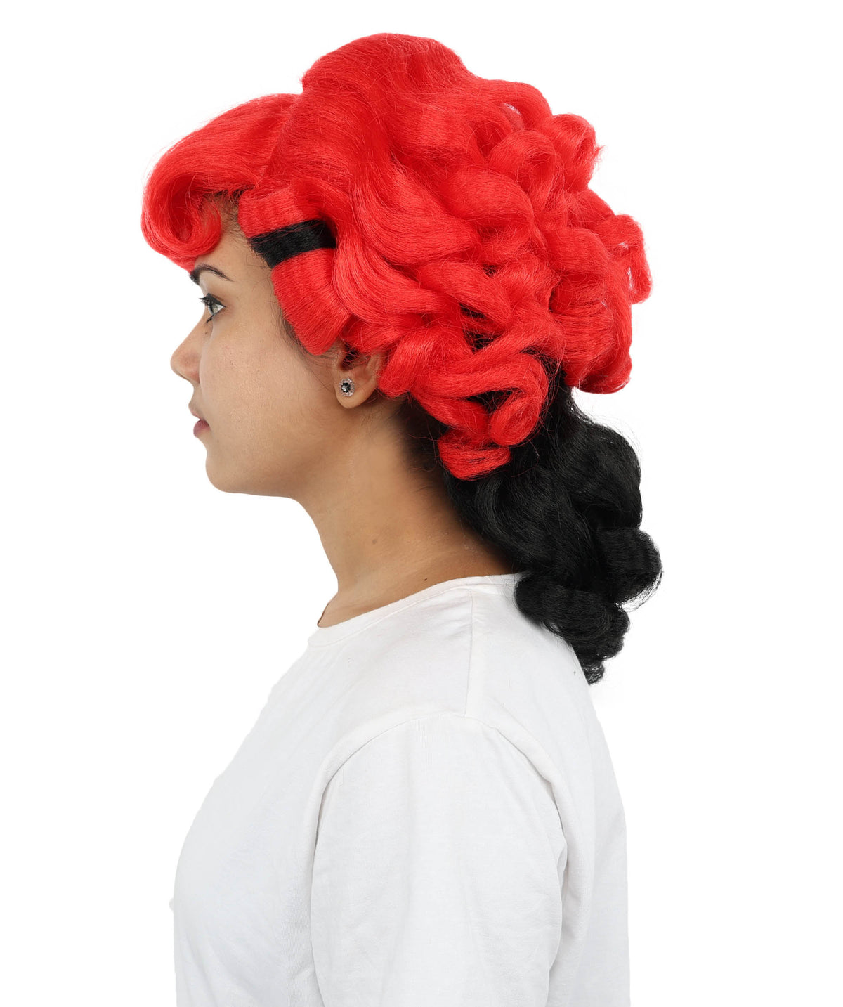 Wigs2you H-7275 レディース レッド×ブラック ウィッグ 15インチ ショート カール 前髪付き ツートンカラー 軽量 調節可能 コスプレ ハロウィン パーティー 仮装