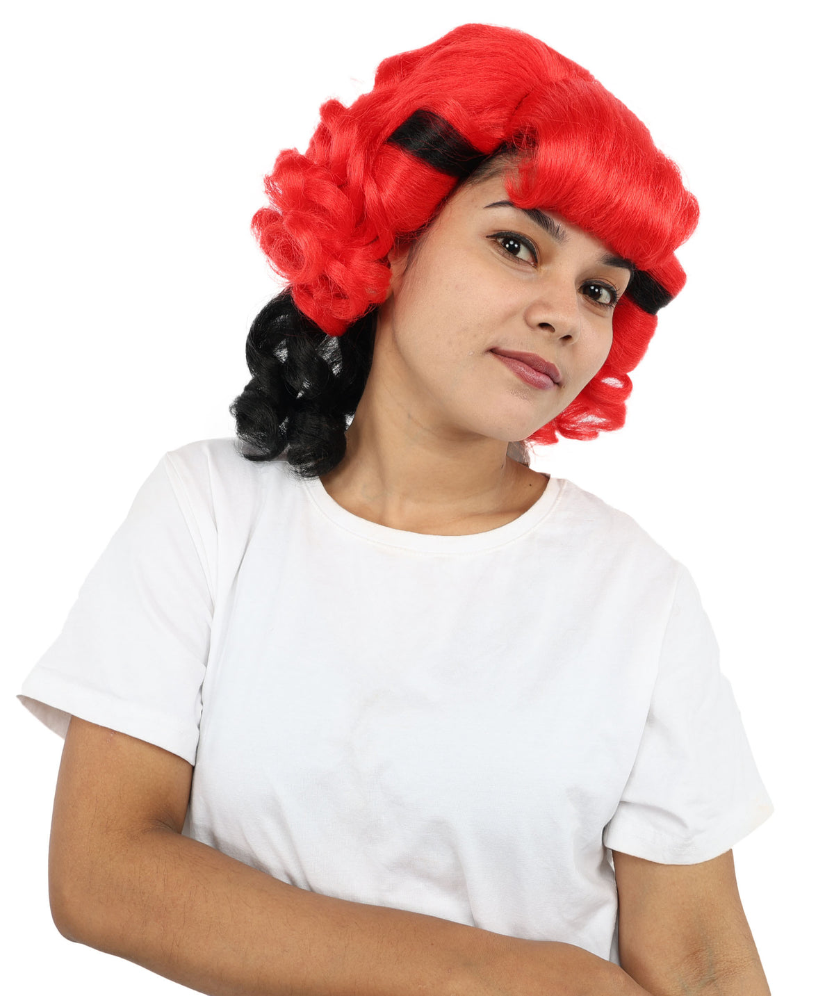 Wigs2you H-7275 レディース レッド×ブラック ウィッグ 15インチ ショート カール 前髪付き ツートンカラー 軽量 調節可能 コスプレ ハロウィン パーティー 仮装