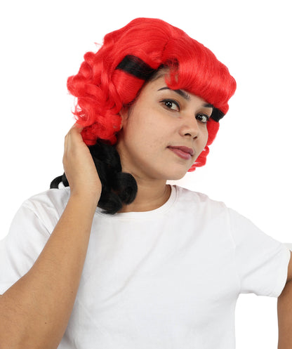 Wigs2you H-7275 レディース レッド×ブラック ウィッグ 15インチ ショート カール 前髪付き ツートンカラー 軽量 調節可能 コスプレ ハロウィン パーティー 仮装