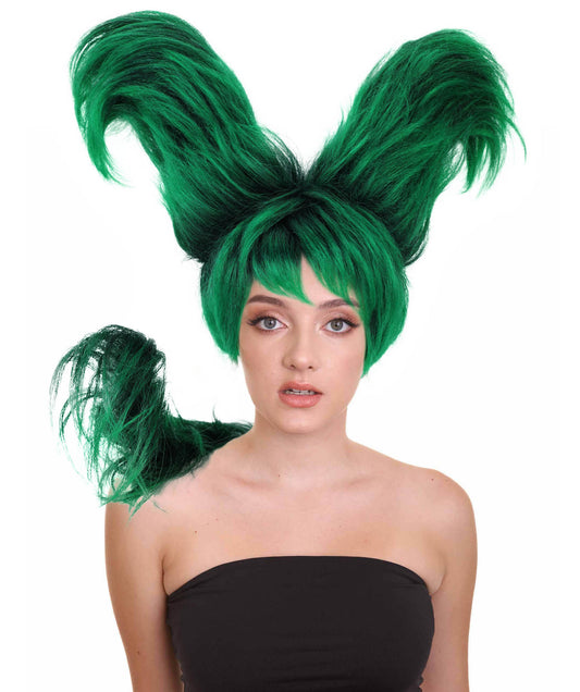 Wigs2you H-7284 レディース ブラック×グリーン ウィッグ アートヘア スカルプチャー 立体ヘアデザイン 個性的 合成繊維 調節可能 キャップ コスプレ パーティー ステージ