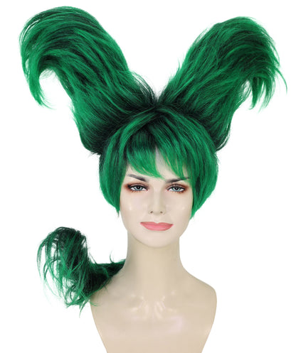 Wigs2you H-7284 レディース ブラック×グリーン ウィッグ アートヘア スカルプチャー 立体ヘアデザイン 個性的 合成繊維 調節可能 キャップ コスプレ パーティー ステージ
