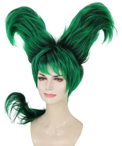 Wigs2you H-7284 レディース ブラック×グリーン ウィッグ アートヘア スカルプチャー 立体ヘアデザイン 個性的 合成繊維 調節可能 キャップ コスプレ パーティー ステージ
