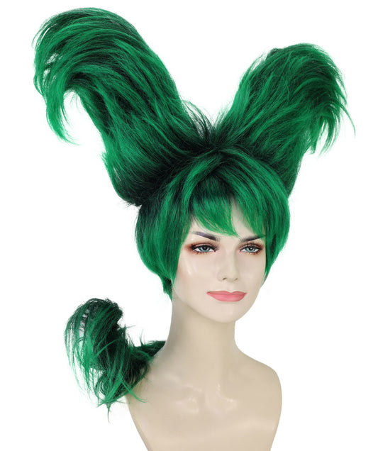 Wigs2you H-7284 レディース ブラック×グリーン ウィッグ アートヘア スカルプチャー 立体ヘアデザイン 個性的 合成繊維 調節可能 キャップ コスプレ パーティー ステージ