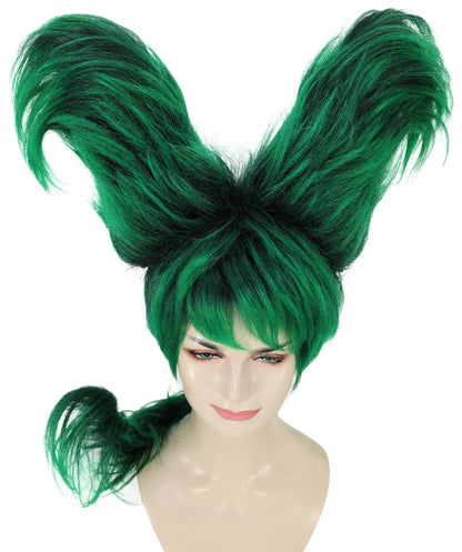 Wigs2you H-7284 レディース ブラック×グリーン ウィッグ アートヘア スカルプチャー 立体ヘアデザイン 個性的 合成繊維 調節可能 キャップ コスプレ パーティー ステージ