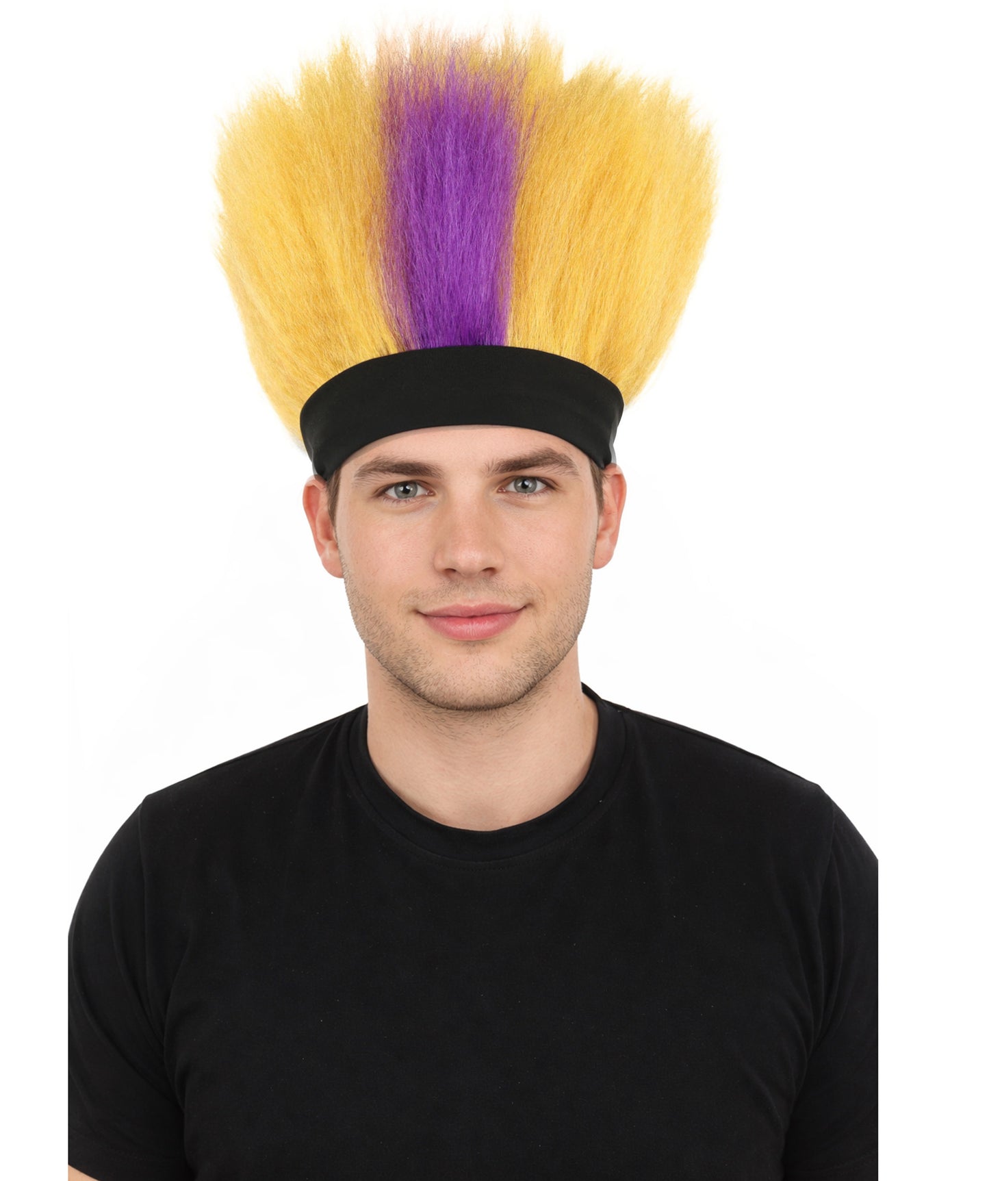 Wigs2you H-7396 大人用男性用パープル＆ゴールドスパイクウィッグ｜ショートアップライトモヒカンスタイル難燃性合成繊維ヘッドバンドデザイン｜ハロウィンテーマパーティードレスアップスポーツアクセサリー