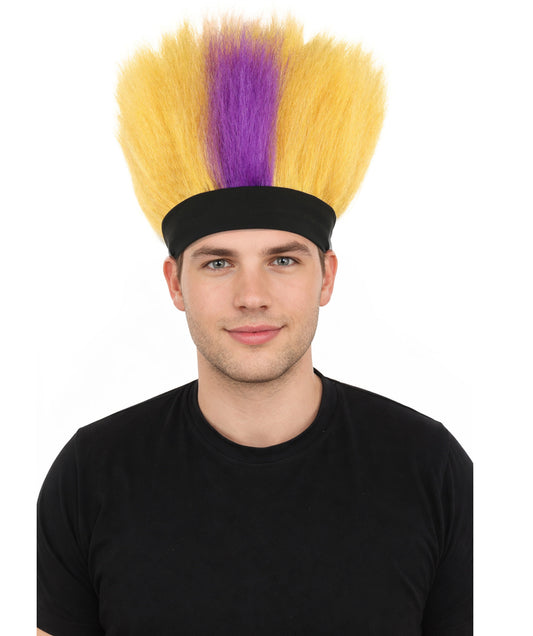 Wigs2you H-7396 大人用男性用パープル＆ゴールドスパイクウィッグ｜ショートアップライトモヒカンスタイル難燃性合成繊維ヘッドバンドデザイン｜ハロウィンテーマパーティードレスアップスポーツアクセサリー