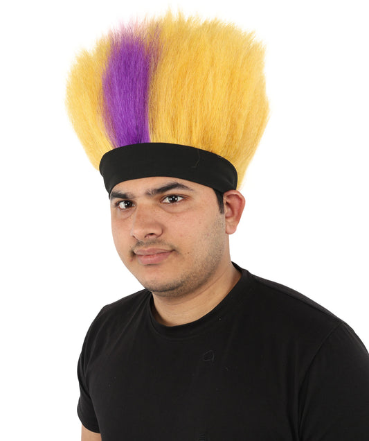 Wigs2you H-7396 大人用男性用パープル＆ゴールドスパイクウィッグ｜ショートアップライトモヒカンスタイル難燃性合成繊維ヘッドバンドデザイン｜ハロウィンテーマパーティードレスアップスポーツアクセサリー