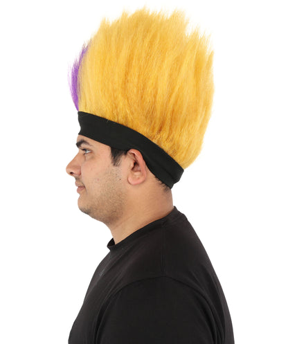 Wigs2you H-7396 大人用男性用パープル＆ゴールドスパイクウィッグ｜ショートアップライトモヒカンスタイル難燃性合成繊維ヘッドバンドデザイン｜ハロウィンテーマパーティードレスアップスポーツアクセサリー