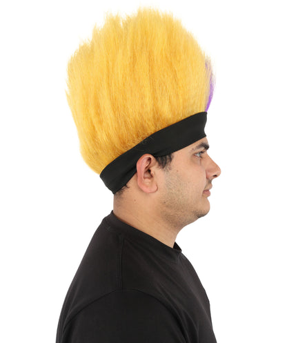 Wigs2you H-7396 大人用男性用パープル＆ゴールドスパイクウィッグ｜ショートアップライトモヒカンスタイル難燃性合成繊維ヘッドバンドデザイン｜ハロウィンテーマパーティードレスアップスポーツアクセサリー