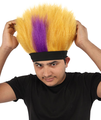 Wigs2you H-7396 大人用男性用パープル＆ゴールドスパイクウィッグ｜ショートアップライトモヒカンスタイル難燃性合成繊維ヘッドバンドデザイン｜ハロウィンテーマパーティードレスアップスポーツアクセサリー