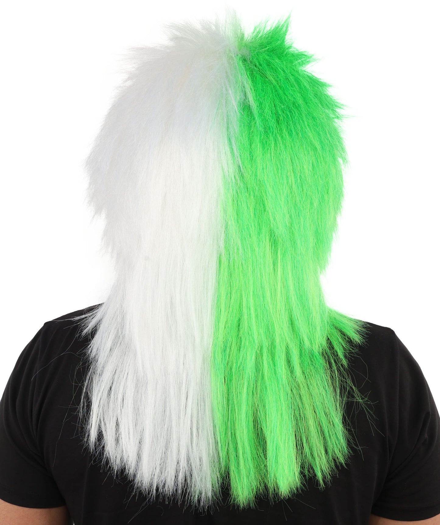 Wigs2you H-7397 大人用メンズグリーン＆ホワイトスポーツウィッグ｜スプリットカラースパイクマレットスタイル難燃性合成繊維｜ハロウィンテーマパーティーセントパトリックデーファンギア