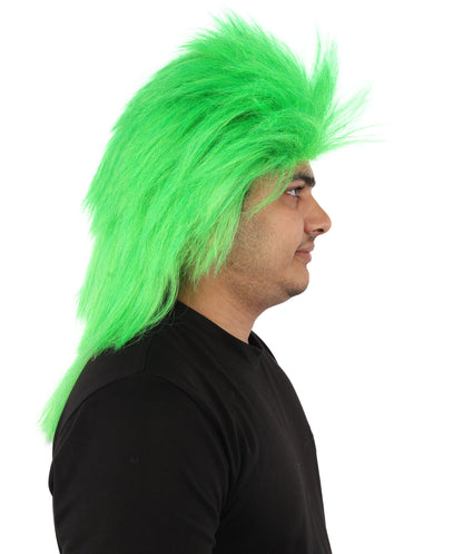 Wigs2you H-7397 大人用メンズグリーン＆ホワイトスポーツウィッグ｜スプリットカラースパイクマレットスタイル難燃性合成繊維｜ハロウィンテーマパーティーセントパトリックデーファンギア