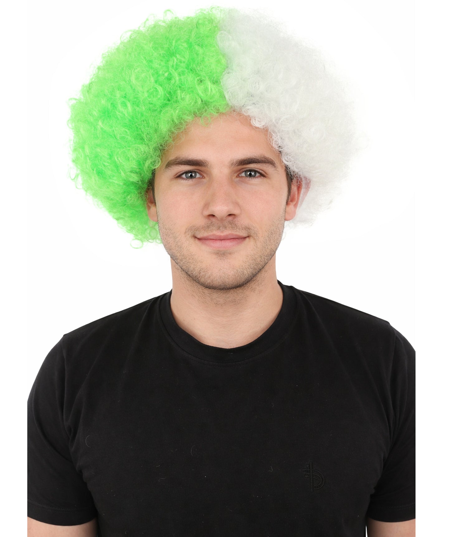 Wigs2you H-7398 大人用男性用ツートンカラーアフロウィッグ｜弾むような緑と白のカール、難燃性合成繊維｜ハロウィンテーマのパーティー、サーカス、カーニバルファンアクセサリー