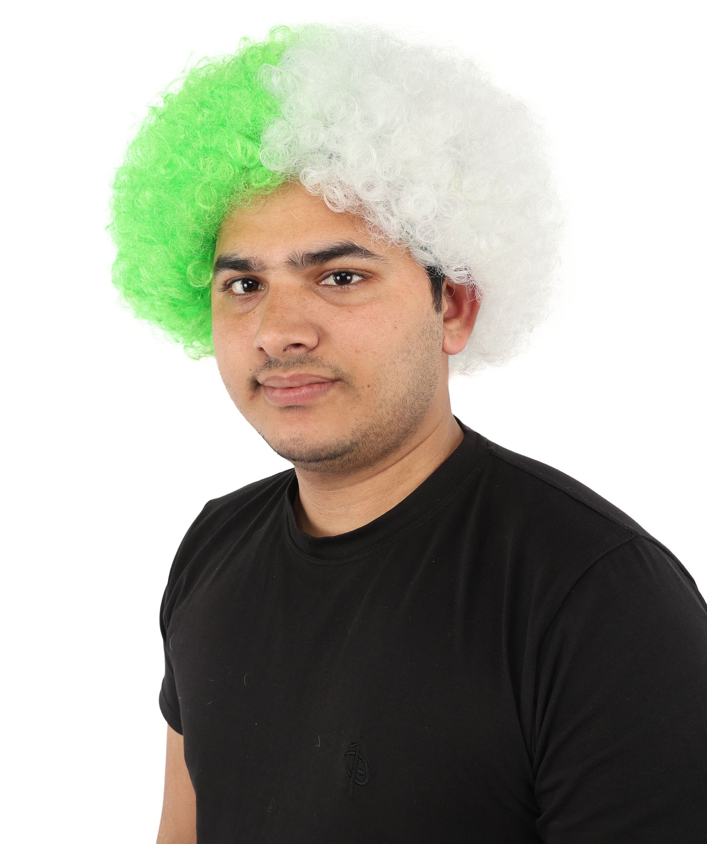 Wigs2you H-7398 大人用男性用ツートンカラーアフロウィッグ｜弾むような緑と白のカール、難燃性合成繊維｜ハロウィンテーマのパーティー、サーカス、カーニバルファンアクセサリー