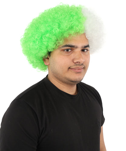 Wigs2you H-7398 大人用男性用ツートンカラーアフロウィッグ｜弾むような緑と白のカール、難燃性合成繊維｜ハロウィンテーマのパーティー、サーカス、カーニバルファンアクセサリー