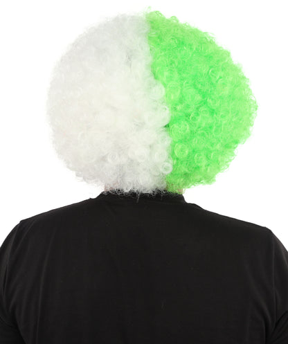 Wigs2you H-7398 大人用男性用ツートンカラーアフロウィッグ｜弾むような緑と白のカール、難燃性合成繊維｜ハロウィンテーマのパーティー、サーカス、カーニバルファンアクセサリー