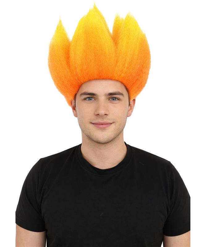 Wigs2you H-7399 大人男性用赤とオレンジの炎のウィッグ | 直立したスパイク状のグラデーションテクスチャー難燃性合成繊維 | ハロウィンをテーマにしたパーティーバスケットボールファンギア