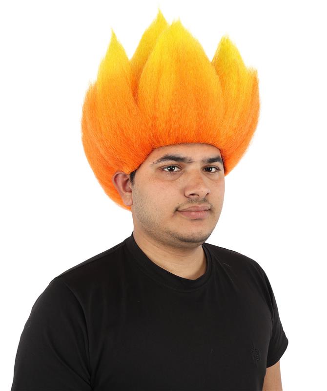 Wigs2you H-7399 大人男性用赤とオレンジの炎のウィッグ | 直立したスパイク状のグラデーションテクスチャー難燃性合成繊維 | ハロウィンをテーマにしたパーティーバスケットボールファンギア