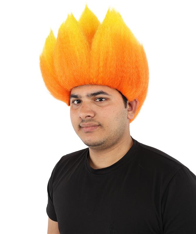 Wigs2you H-7399 大人男性用赤とオレンジの炎のウィッグ | 直立したスパイク状のグラデーションテクスチャー難燃性合成繊維 | ハロウィンをテーマにしたパーティーバスケットボールファンギア