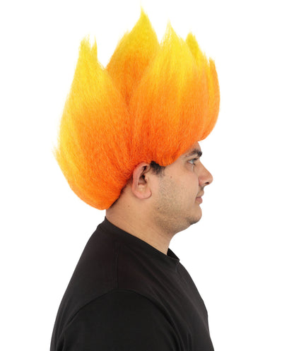 Wigs2you H-7399 大人男性用赤とオレンジの炎のウィッグ | 直立したスパイク状のグラデーションテクスチャー難燃性合成繊維 | ハロウィンをテーマにしたパーティーバスケットボールファンギア