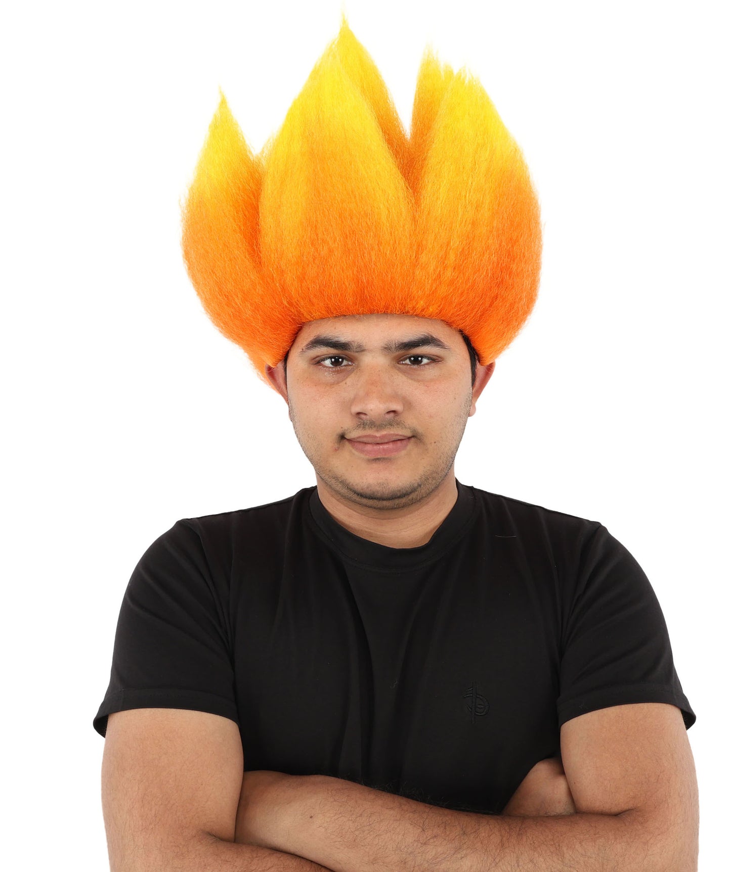 Wigs2you H-7399 大人男性用赤とオレンジの炎のウィッグ | 直立したスパイク状のグラデーションテクスチャー難燃性合成繊維 | ハロウィンをテーマにしたパーティーバスケットボールファンギア
