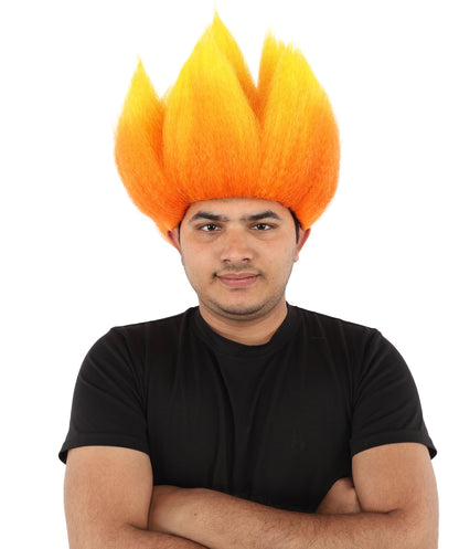 Wigs2you H-7399 大人男性用赤とオレンジの炎のウィッグ | 直立したスパイク状のグラデーションテクスチャー難燃性合成繊維 | ハロウィンをテーマにしたパーティーバスケットボールファンギア