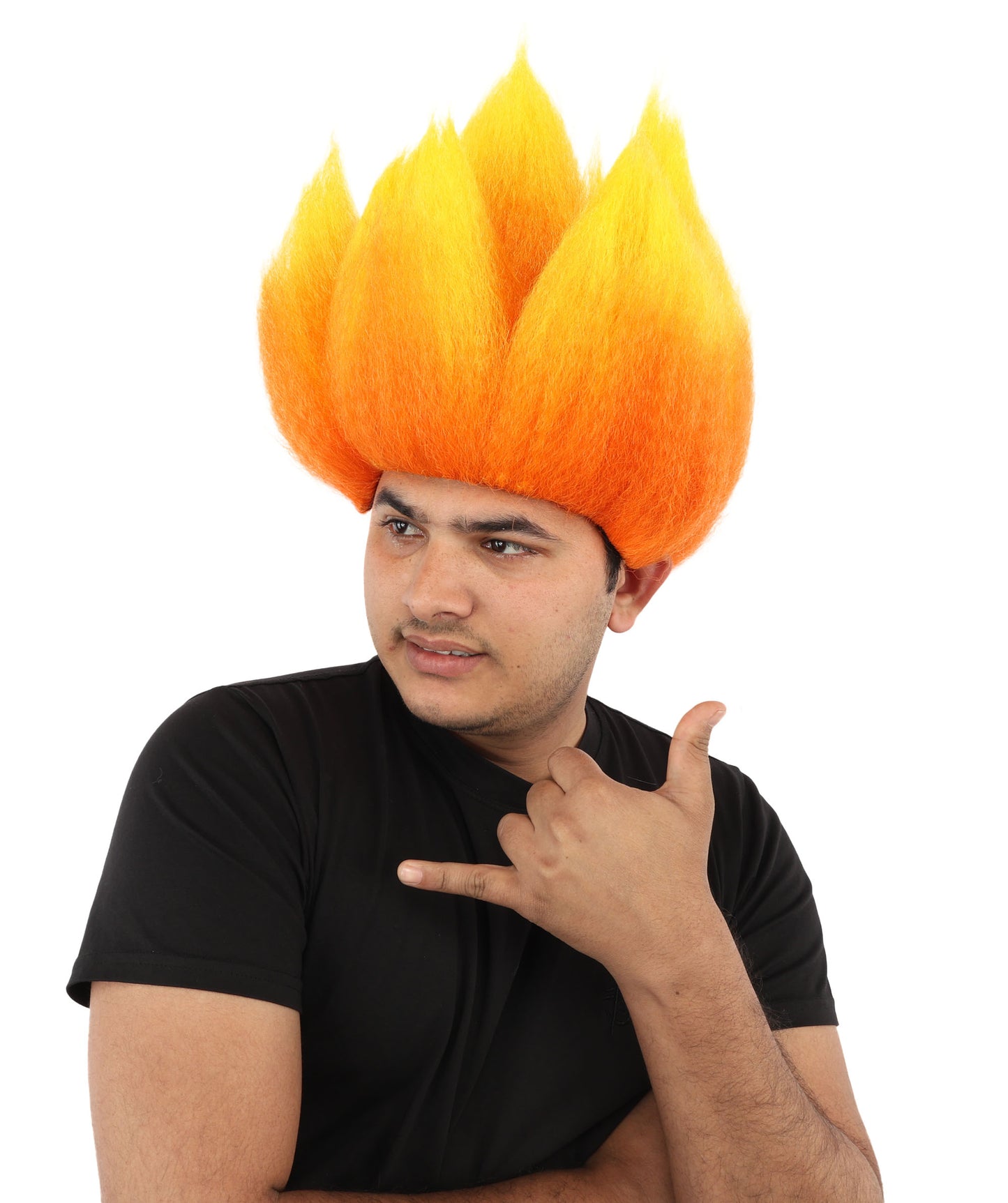 Wigs2you H-7399 大人男性用赤とオレンジの炎のウィッグ | 直立したスパイク状のグラデーションテクスチャー難燃性合成繊維 | ハロウィンをテーマにしたパーティーバスケットボールファンギア
