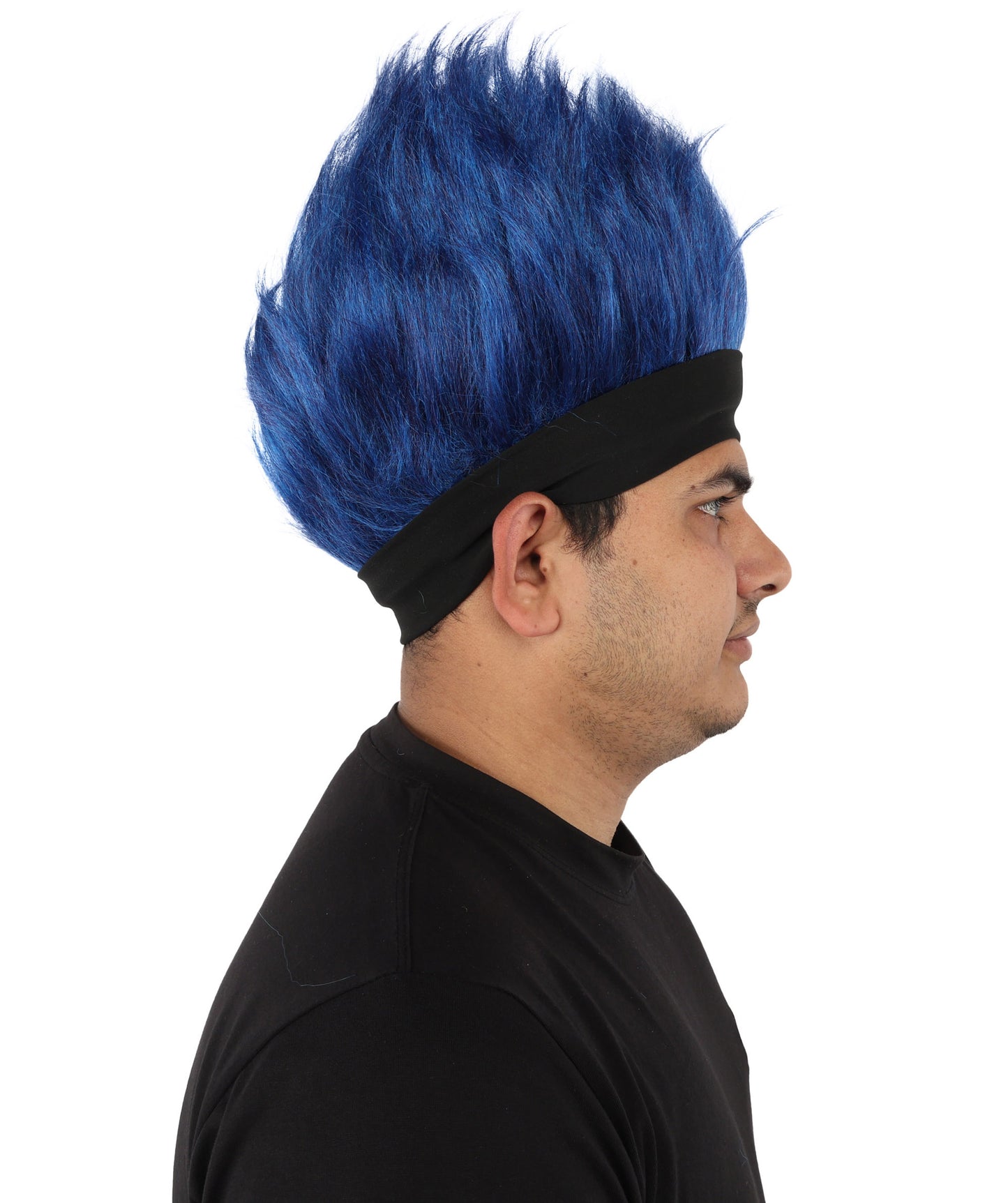 Wigs2you H-7400 大人用メンズネイビーブルー＆ホワイトモヒカンウィッグ｜スパイク状の直立型難燃性合成繊維ヘッドバンドデザイン｜ハロウィンテーマのパーティーフットボールファンギア