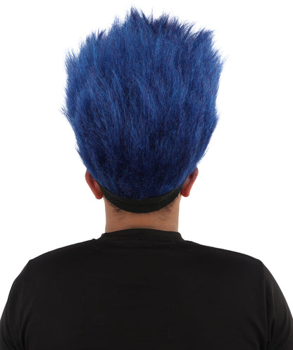 Wigs2you H-7401 大人用男性用赤と青のモヒカンウィッグ｜背が高く尖った質感の難燃性合成繊維ヘッドバンドデザイン｜ハロウィンテーマのパーティーやパレードのアクセサリー