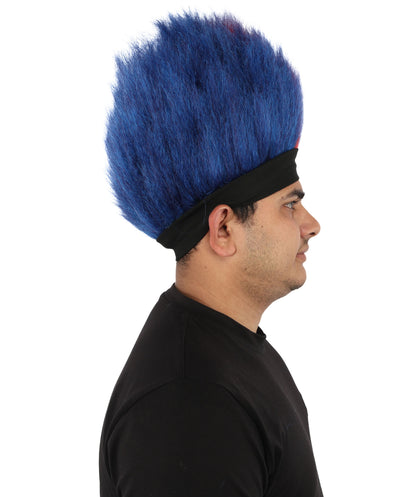 Wigs2you H-7401 大人用男性用赤と青のモヒカンウィッグ｜背が高く尖った質感の難燃性合成繊維ヘッドバンドデザイン｜ハロウィンテーマのパーティーやパレードのアクセサリー