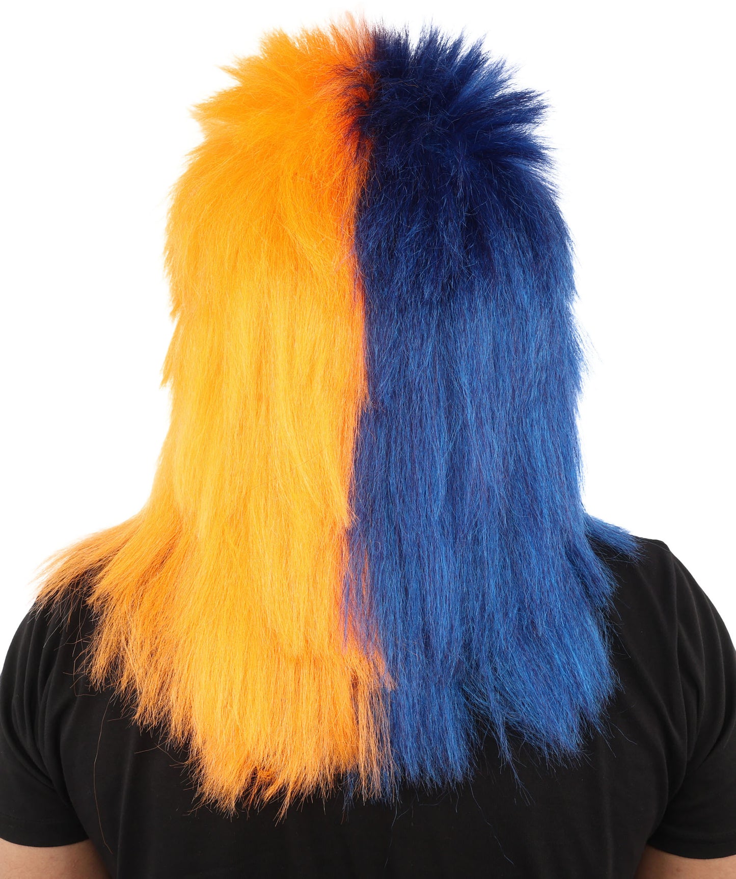 Wigs2you H-7402大人用ネイビーブルーとオレンジのスポーツウィッグ｜スプリットカラーのスパイクシャグスタイル難燃性合成繊維｜ハロウィンテーマのパーティー用アメリカンフットボールファンギア