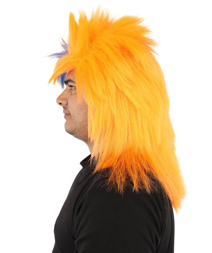 Wigs2you H-7402大人用ネイビーブルーとオレンジのスポーツウィッグ｜スプリットカラーのスパイクシャグスタイル難燃性合成繊維｜ハロウィンテーマのパーティー用アメリカンフットボールファンギア