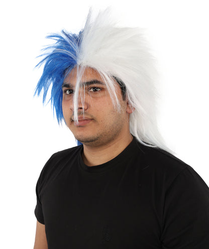 Wigs2you H-7403 大人用ツートンカラーのスピリットウィッグ｜ブルーとホワイトのメッシーマレットスタイル、難燃性合成繊維｜ハロウィンテーマのパーティー野球スタジアムアクセサリー
