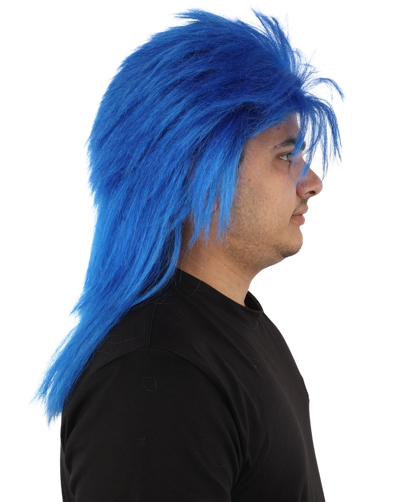 Wigs2you H-7403 大人用ツートンカラーのスピリットウィッグ｜ブルーとホワイトのメッシーマレットスタイル、難燃性合成繊維｜ハロウィンテーマのパーティー野球スタジアムアクセサリー