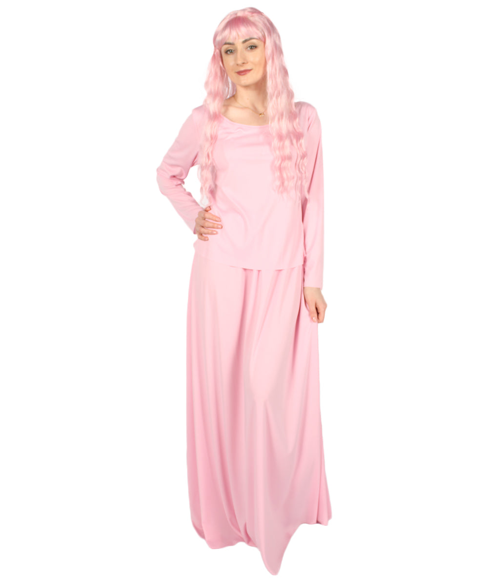 女性用 JCP-066_7 のシンプルなピンクのドレス ハンドメイドコスプレ衣装とバッグ ボンネット付き