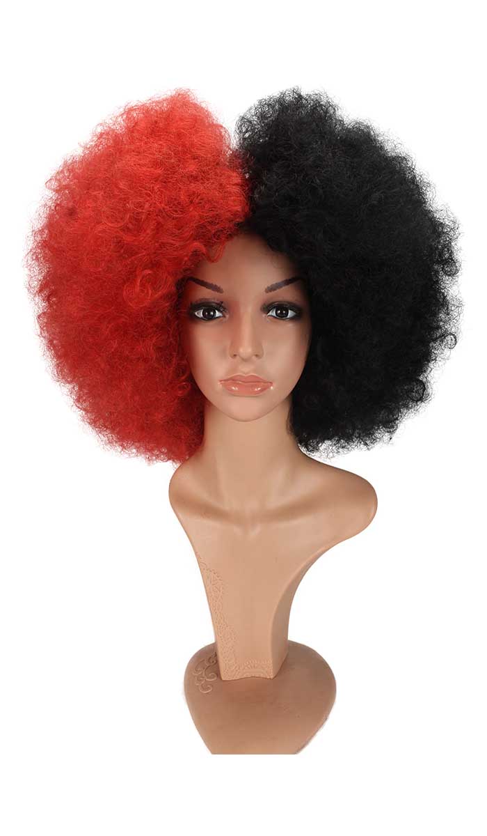 Wigs2you HA-020 コスプレウィッグ レッド×ブラック ツートン アフロ 調節可能キャップ 女性用 ハロウィン アニメ コスプレ