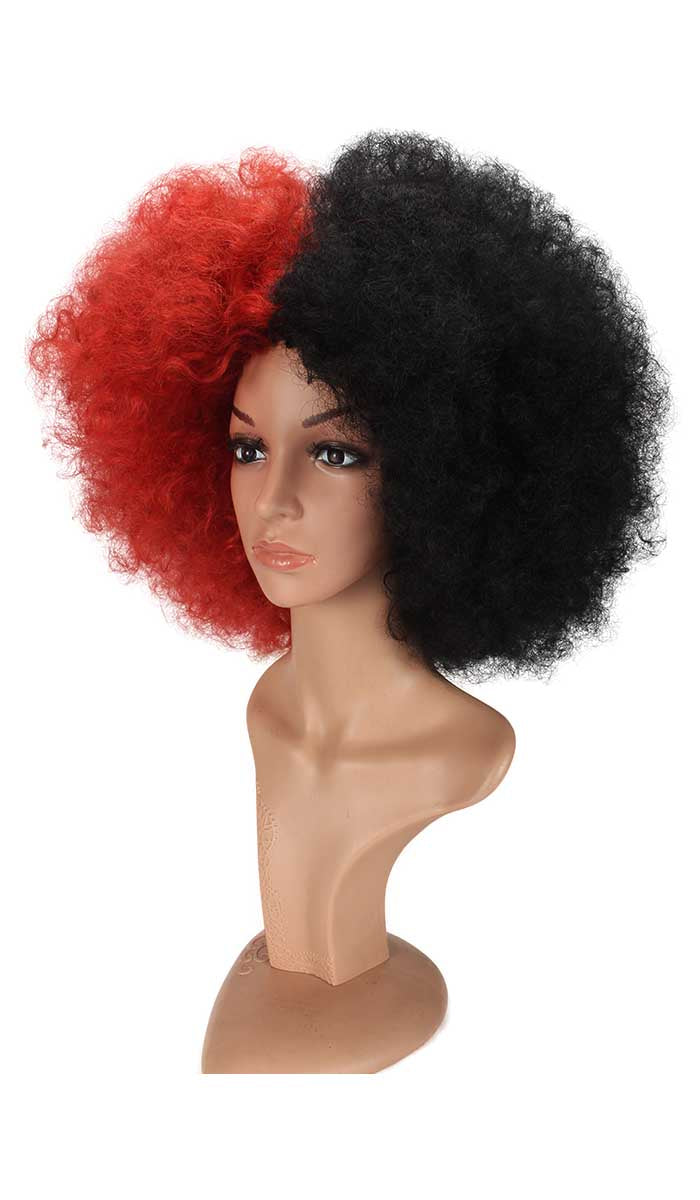 Wigs2you HA-020 コスプレウィッグ レッド×ブラック ツートン アフロ 調節可能キャップ 女性用 ハロウィン アニメ コスプレ