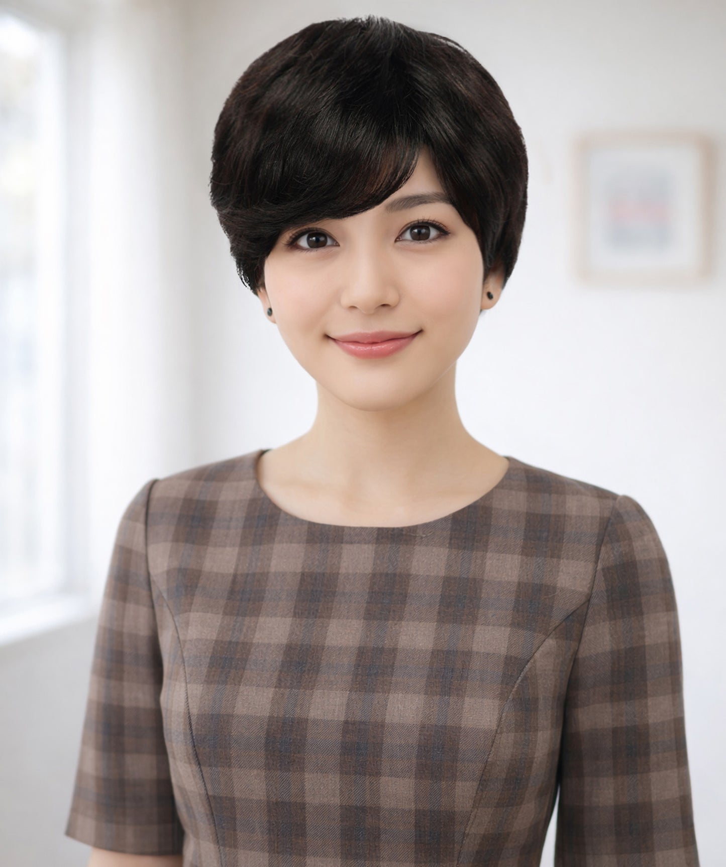 Wigs2you HH-193 中年女性向けナチュラルブラック高耐熱人毛 ファッション ウィッグ、8.5インチ、難燃性